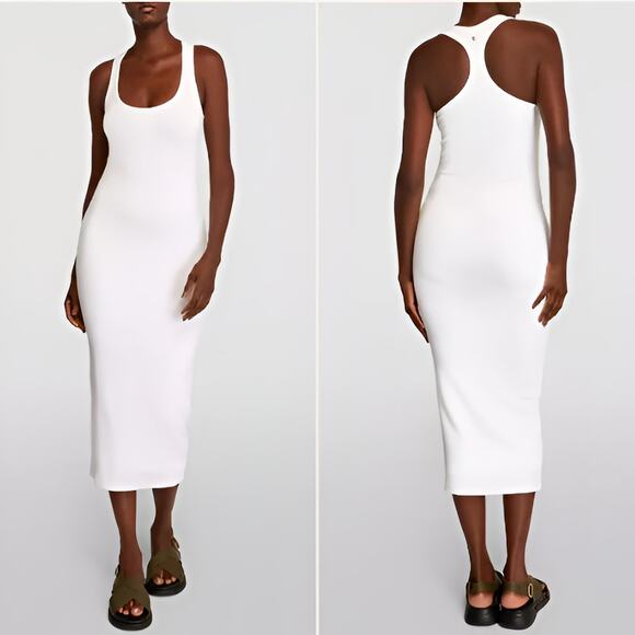 All Saints Maki Modal Scoop Racerback Bodycon Midi Tank Dress White Size 10 NWT - Picture 1 of 14